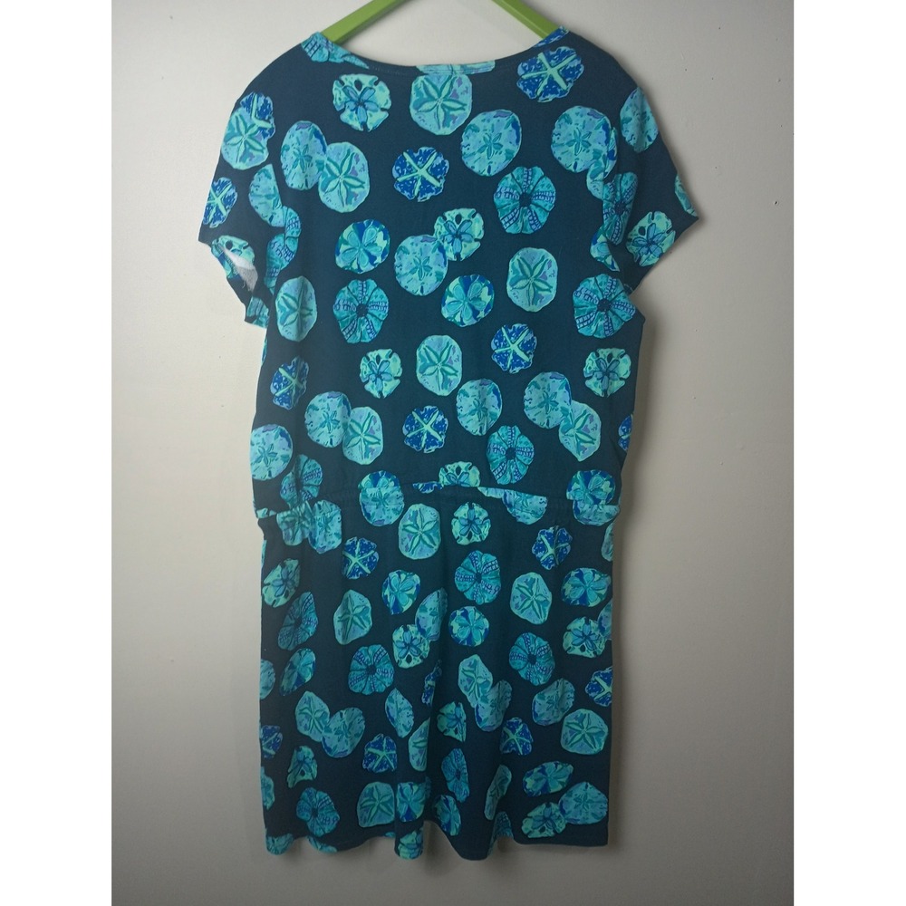 Sun Bay Missy Women XL Blue Sand Dollar Print Cotton Knit Drawstring Waist Dress - Picture 6 of 6